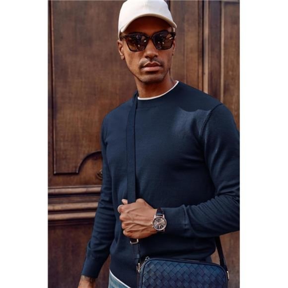 Mens Crewneck Dress Sweater Slim Fit Lightweight Wool Blend Knitted Sweaters - Picture 1 of 5